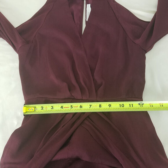 Lush Romper Dress Womens Small Burgundy Bishop Sleeve Cold‎ Shoulder Surplice - Picture 7 of 16